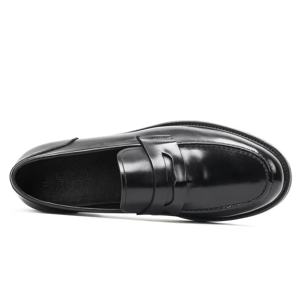 6 CM/2.36 Inches CMR CHAMARIPA Men's Elevator Dress Loafers - Black Shell Cordovan, Goodyear Welted Construction