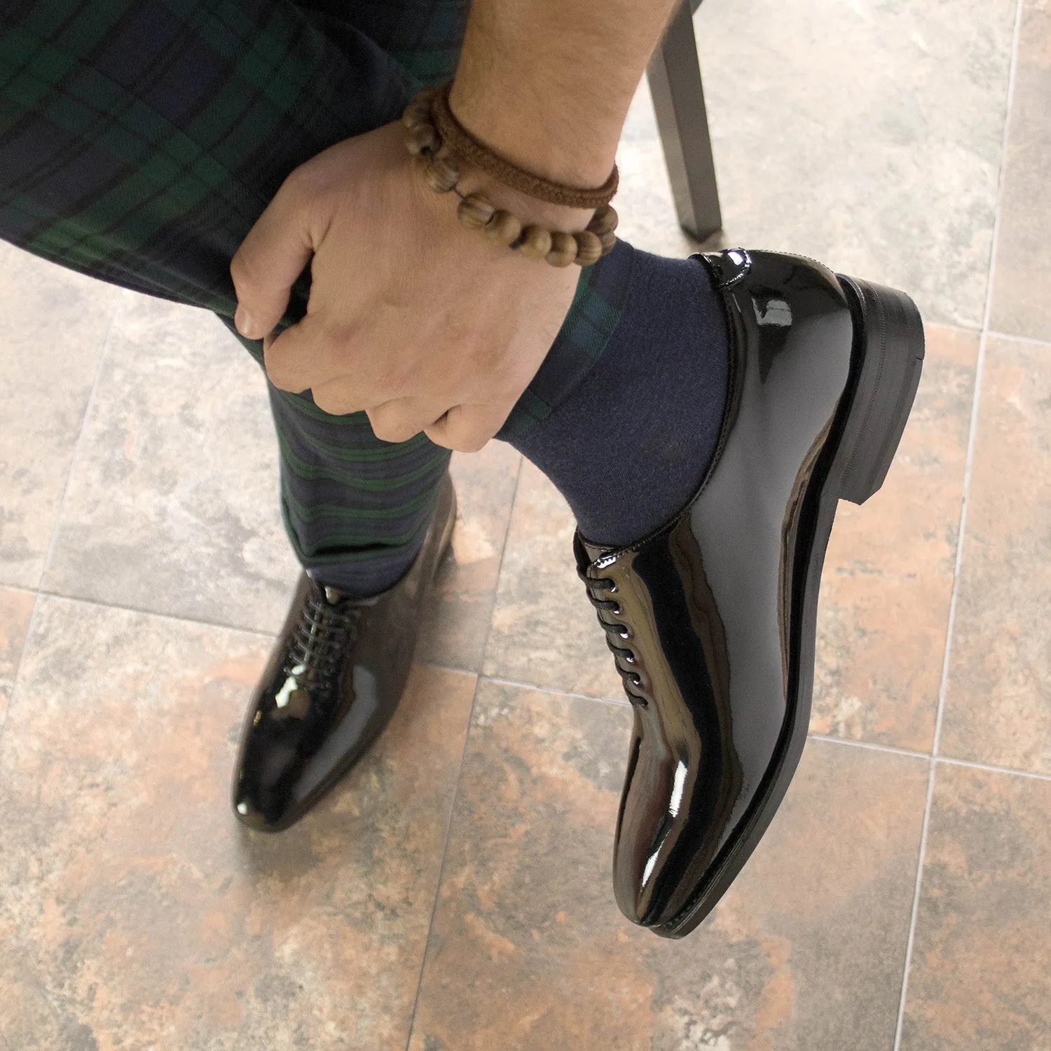 Ambrogio Bespoke Men's Shoes Black Patent Leather Wholecut Oxfords (AMB2386)