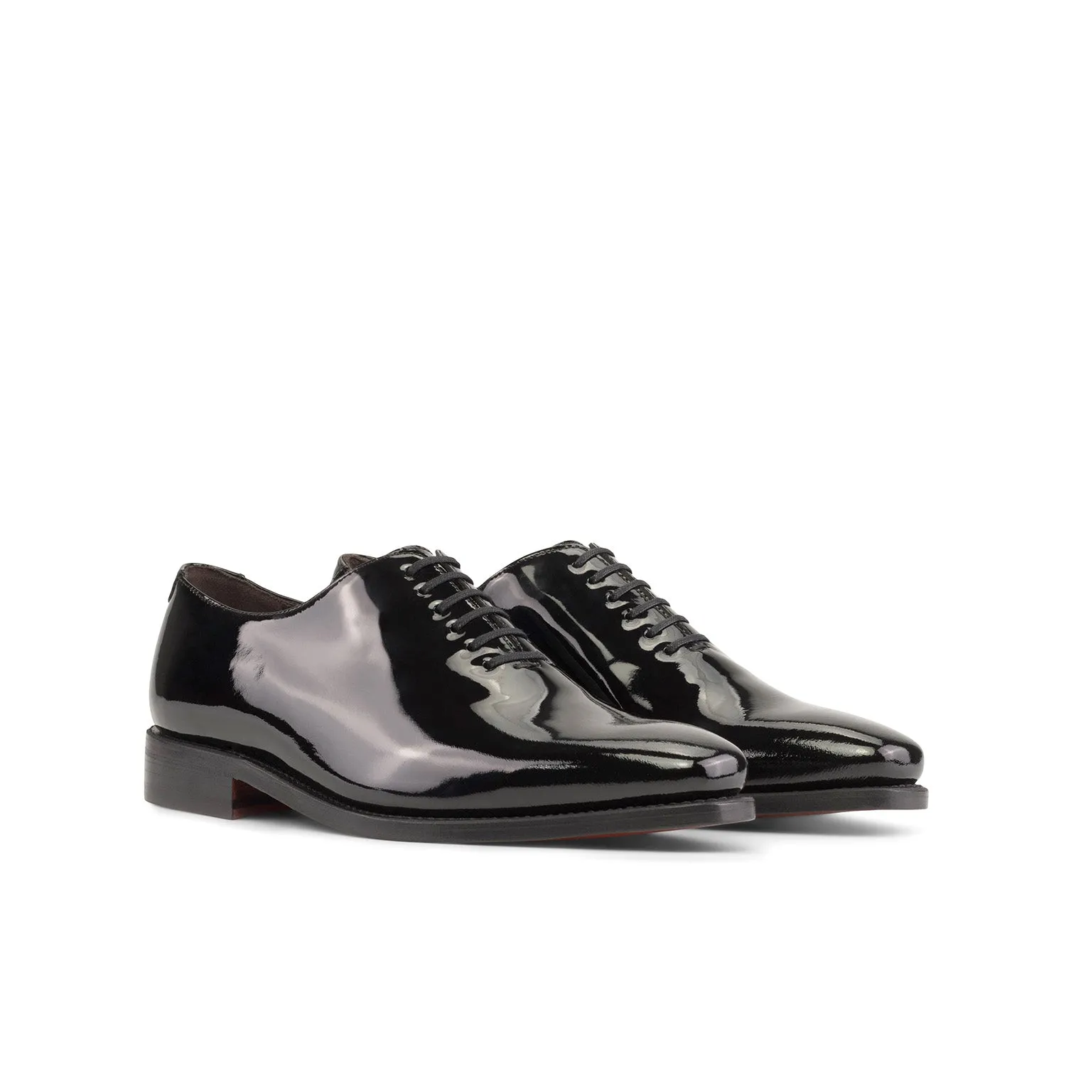 Ambrogio Bespoke Men's Shoes Black Patent Leather Wholecut Oxfords (AMB2386)