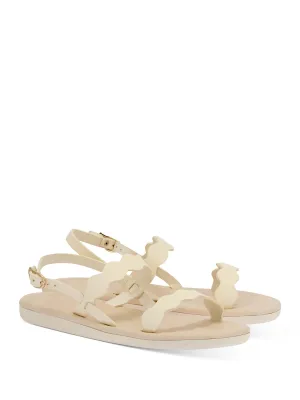 ANCIENT GREEK SANDALS Womens Off White Beige Adjustable Ankle Strap Scalloped Padded Afros Round Toe Buckle Leather Sandals Shoes