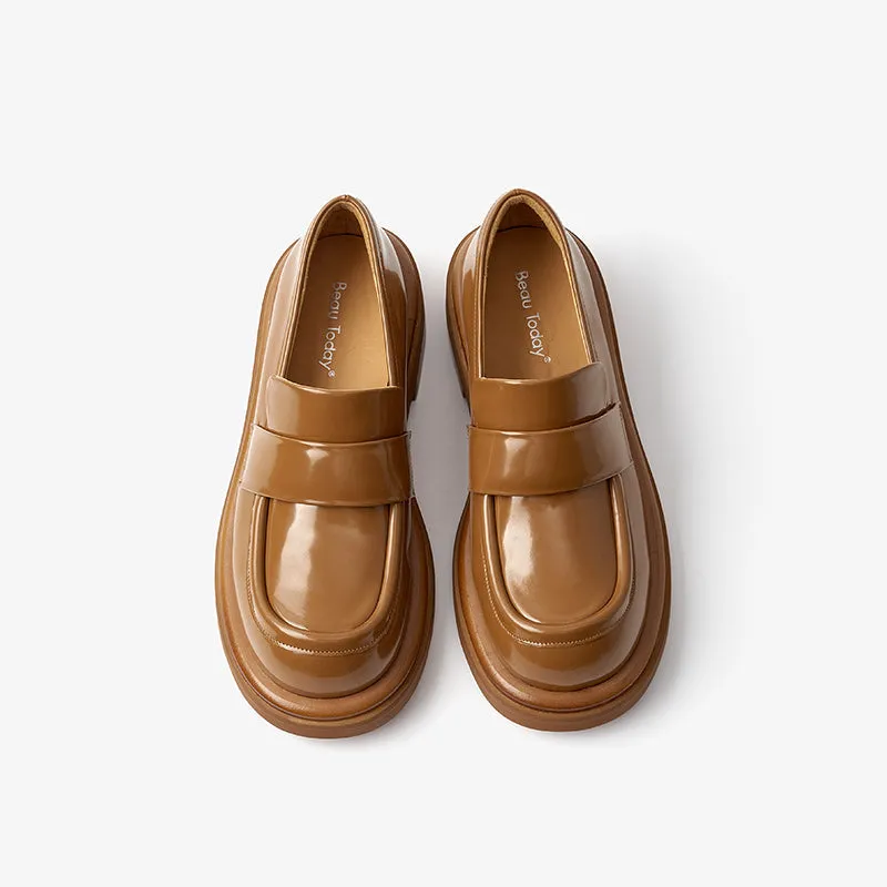 BeauToday Genuine Cow Leather Platform Loafers for Women