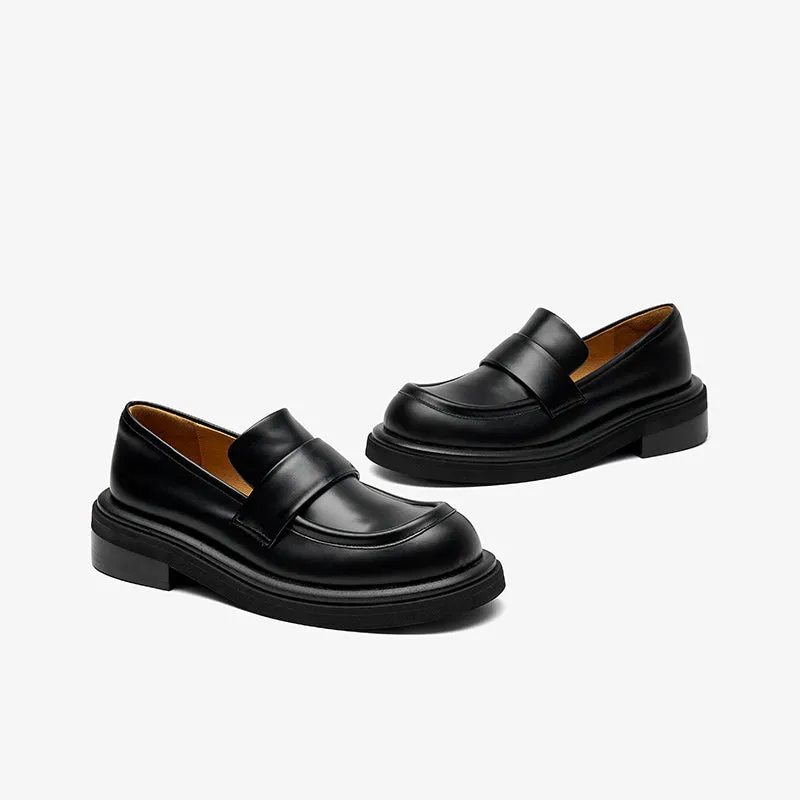 BeauToday Genuine Cow Leather Platform Loafers for Women
