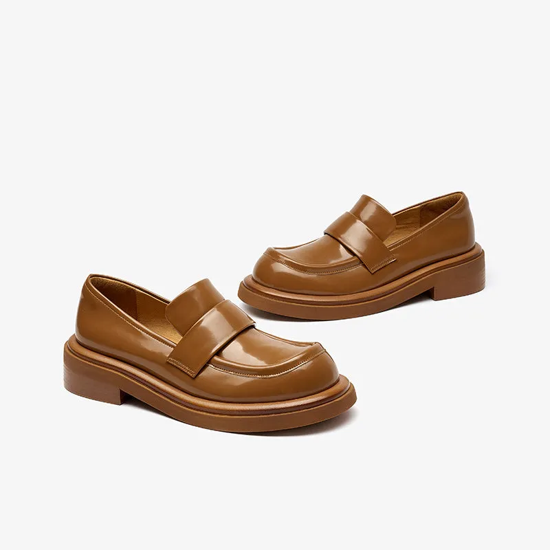 BeauToday Genuine Cow Leather Platform Loafers for Women