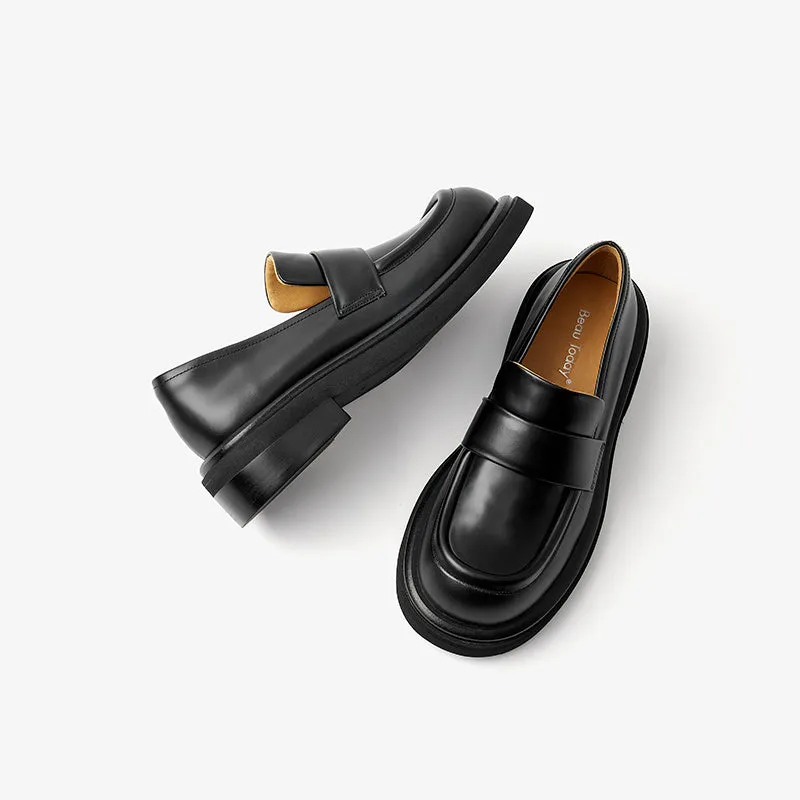 BeauToday Genuine Cow Leather Platform Loafers for Women