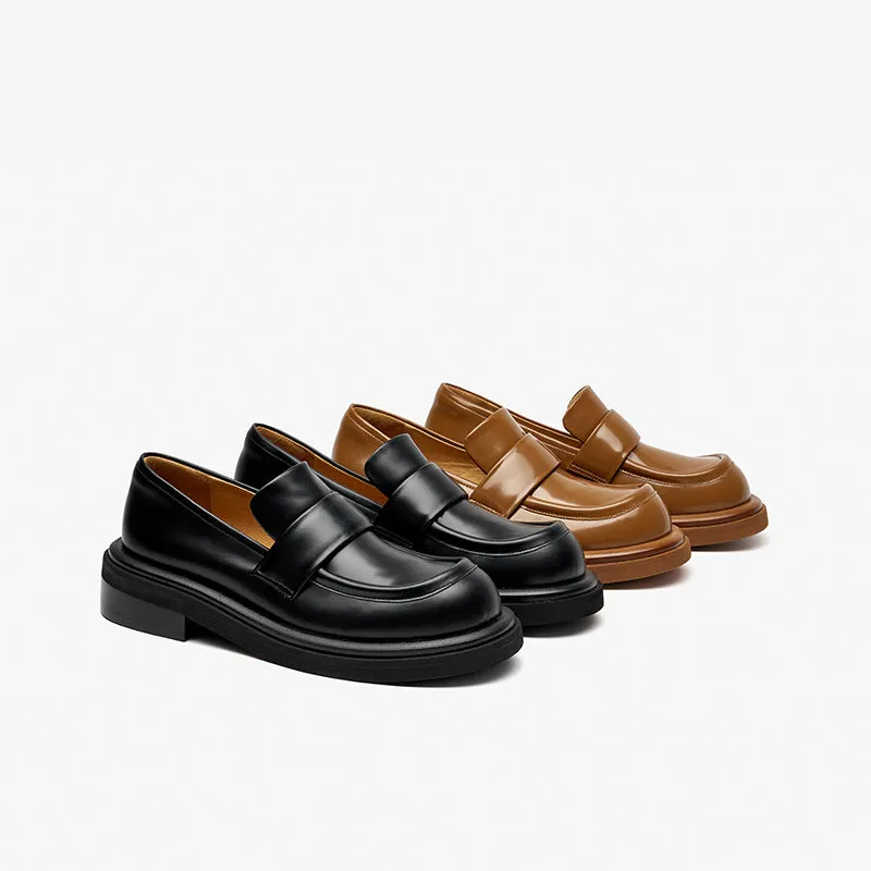 BeauToday Genuine Cow Leather Platform Loafers for Women