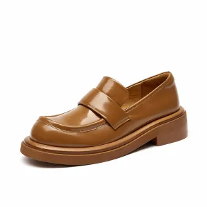 BeauToday Genuine Cow Leather Platform Loafers for Women