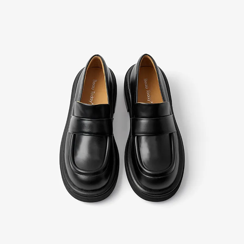 BeauToday Genuine Cow Leather Platform Loafers for Women