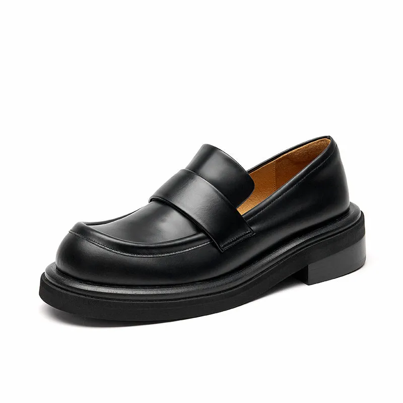 BeauToday Genuine Cow Leather Platform Loafers for Women