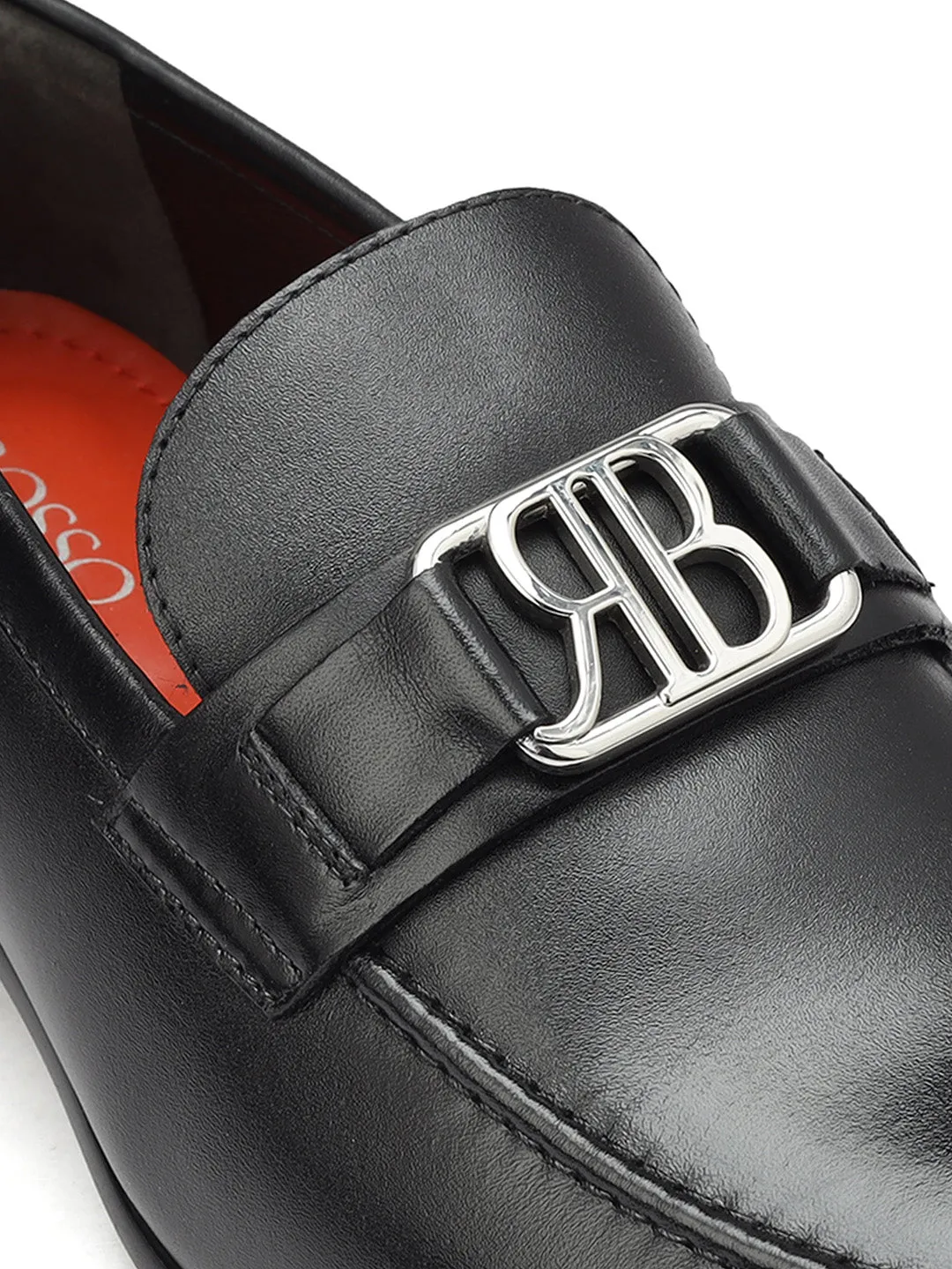 Black Leather Loafers With Logo