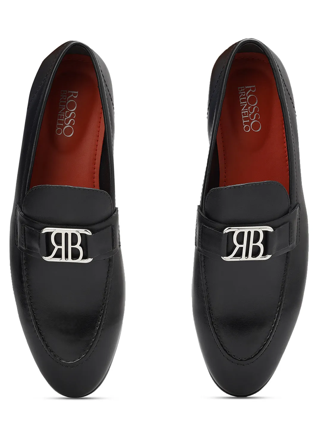 Black Leather Loafers With Logo