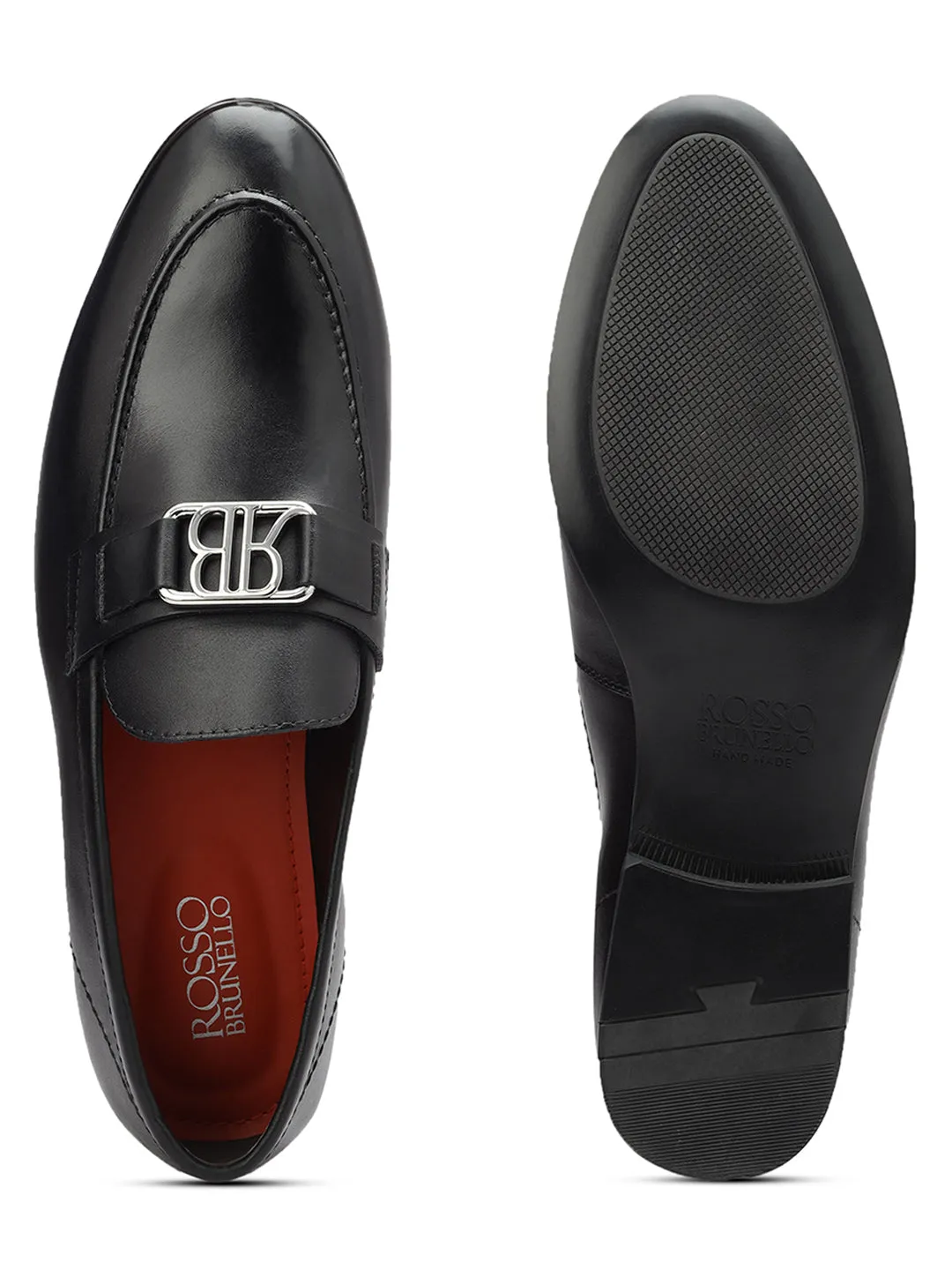 Black Leather Loafers With Logo