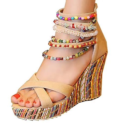 Boho Chic Beaded Wedge Platform Sandals