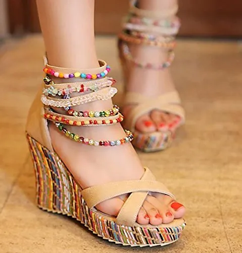 Boho Chic Beaded Wedge Platform Sandals