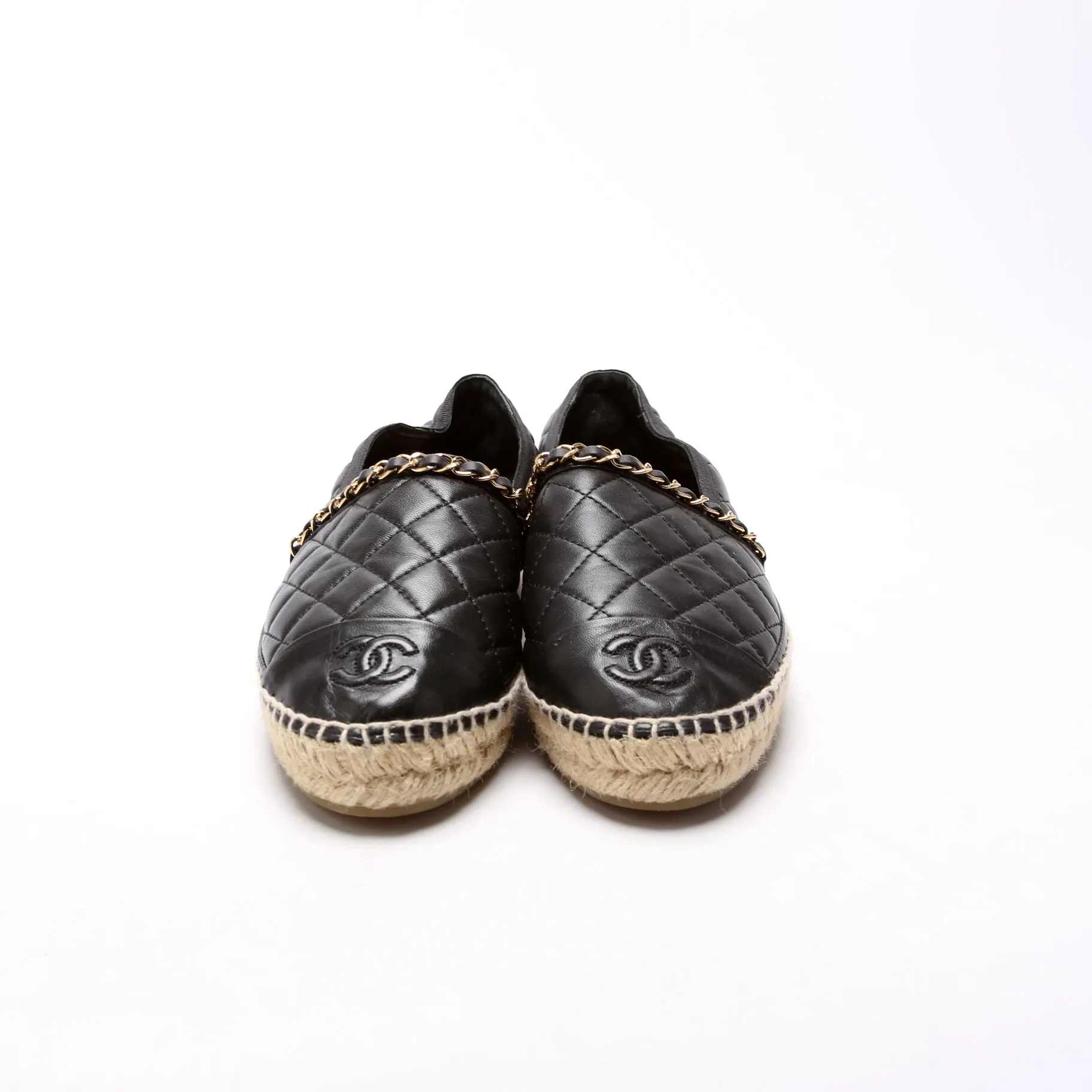 CC Quilted Leather Espadrilles Size 36 Black