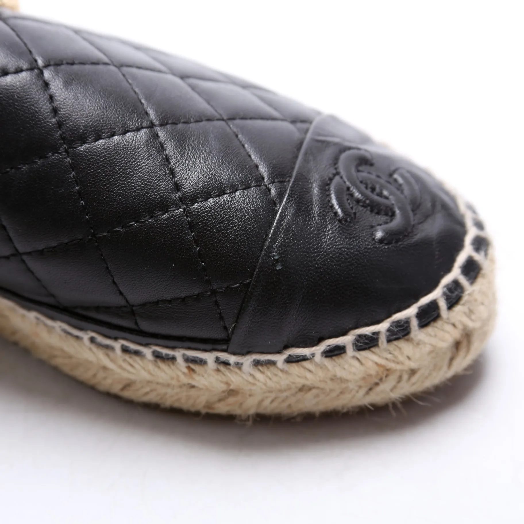 CC Quilted Leather Espadrilles Size 36 Black