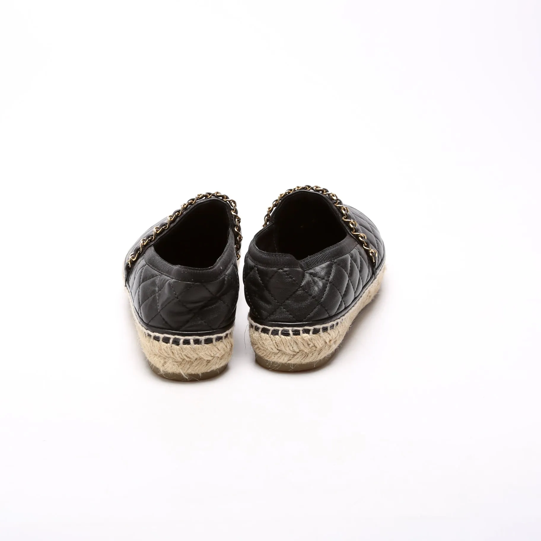 CC Quilted Leather Espadrilles Size 36 Black