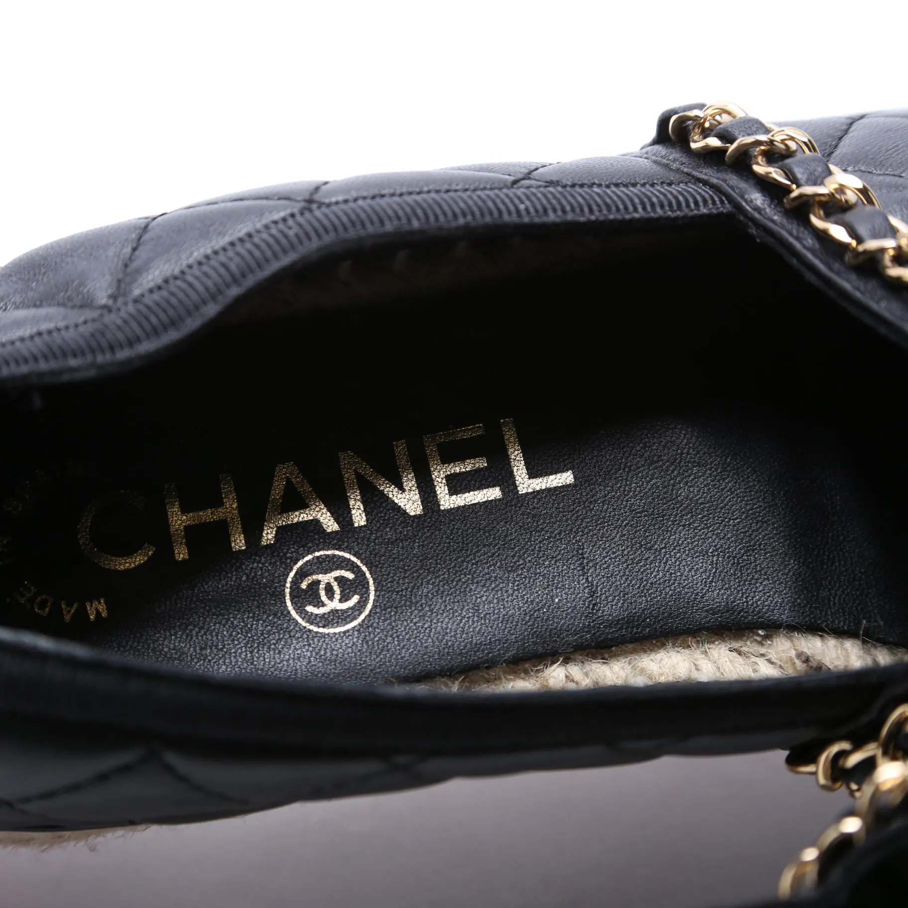 CC Quilted Leather Espadrilles Size 36 Black