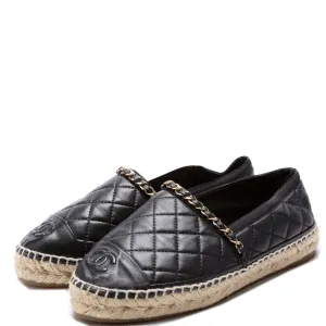 CC Quilted Leather Espadrilles Size 36 Black