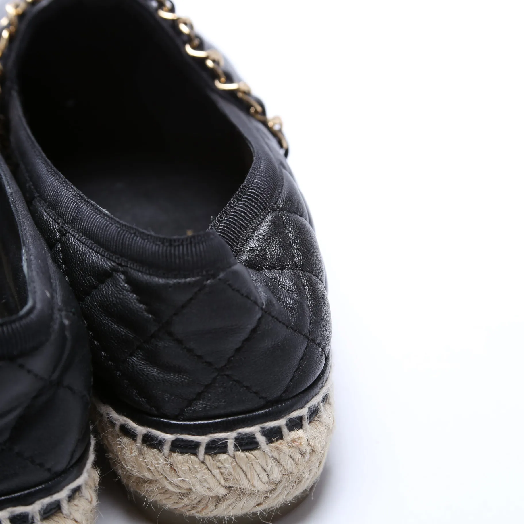 CC Quilted Leather Espadrilles Size 36 Black