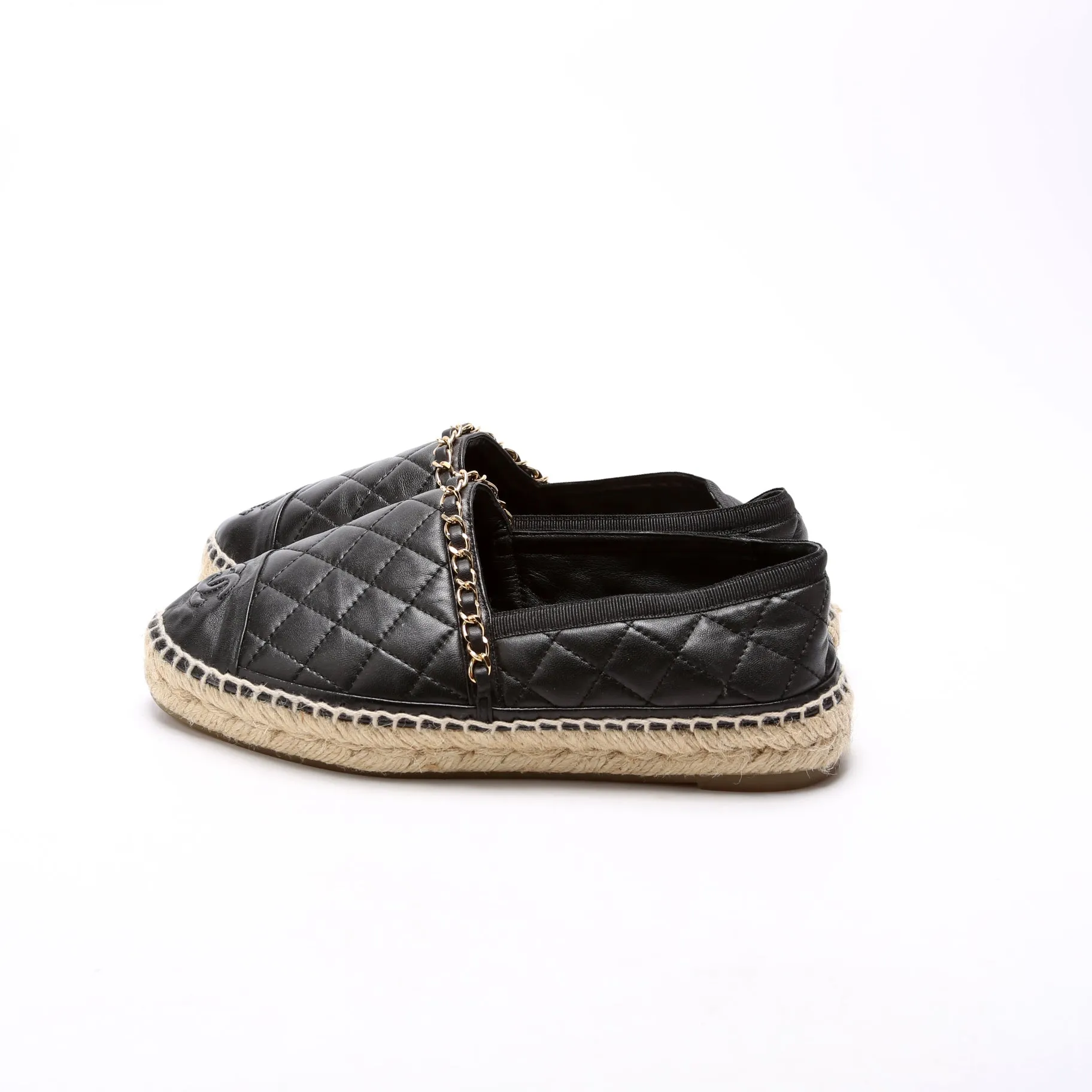 CC Quilted Leather Espadrilles Size 36 Black