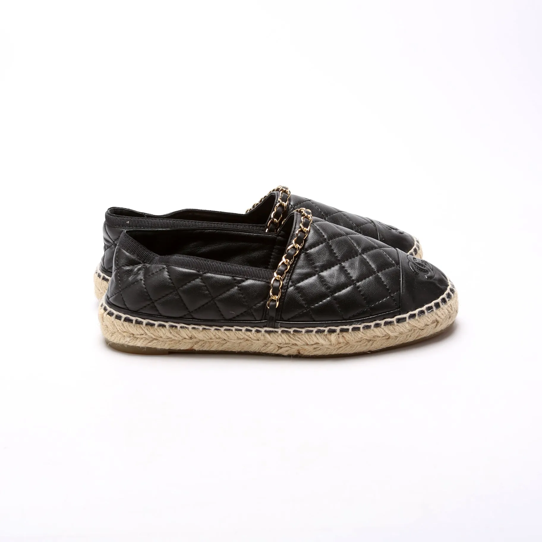 CC Quilted Leather Espadrilles Size 36 Black