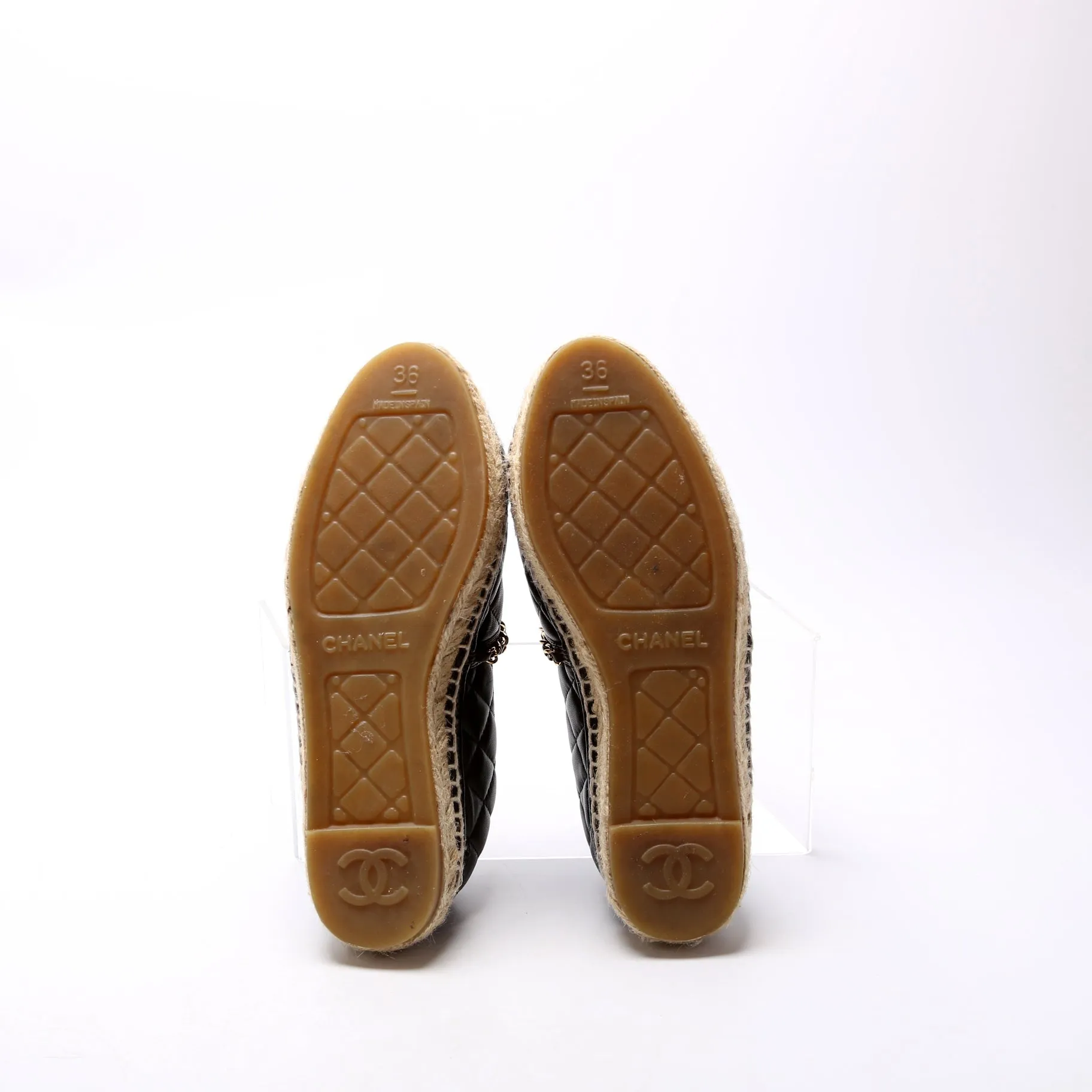 CC Quilted Leather Espadrilles Size 36 Black
