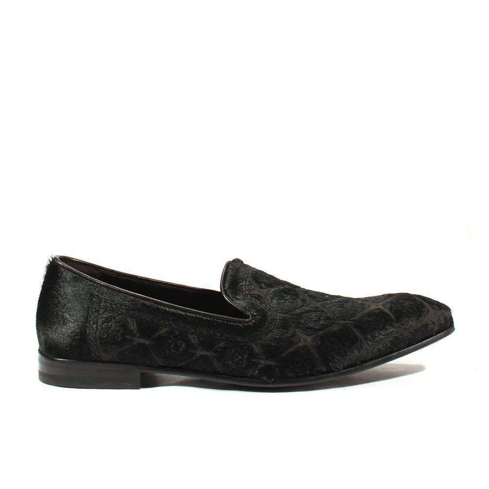 Cesare Paciotti Luxury Italian Men's Designer Shoes Pony Lux Black Nappa Pony Loafers (CPM2576)