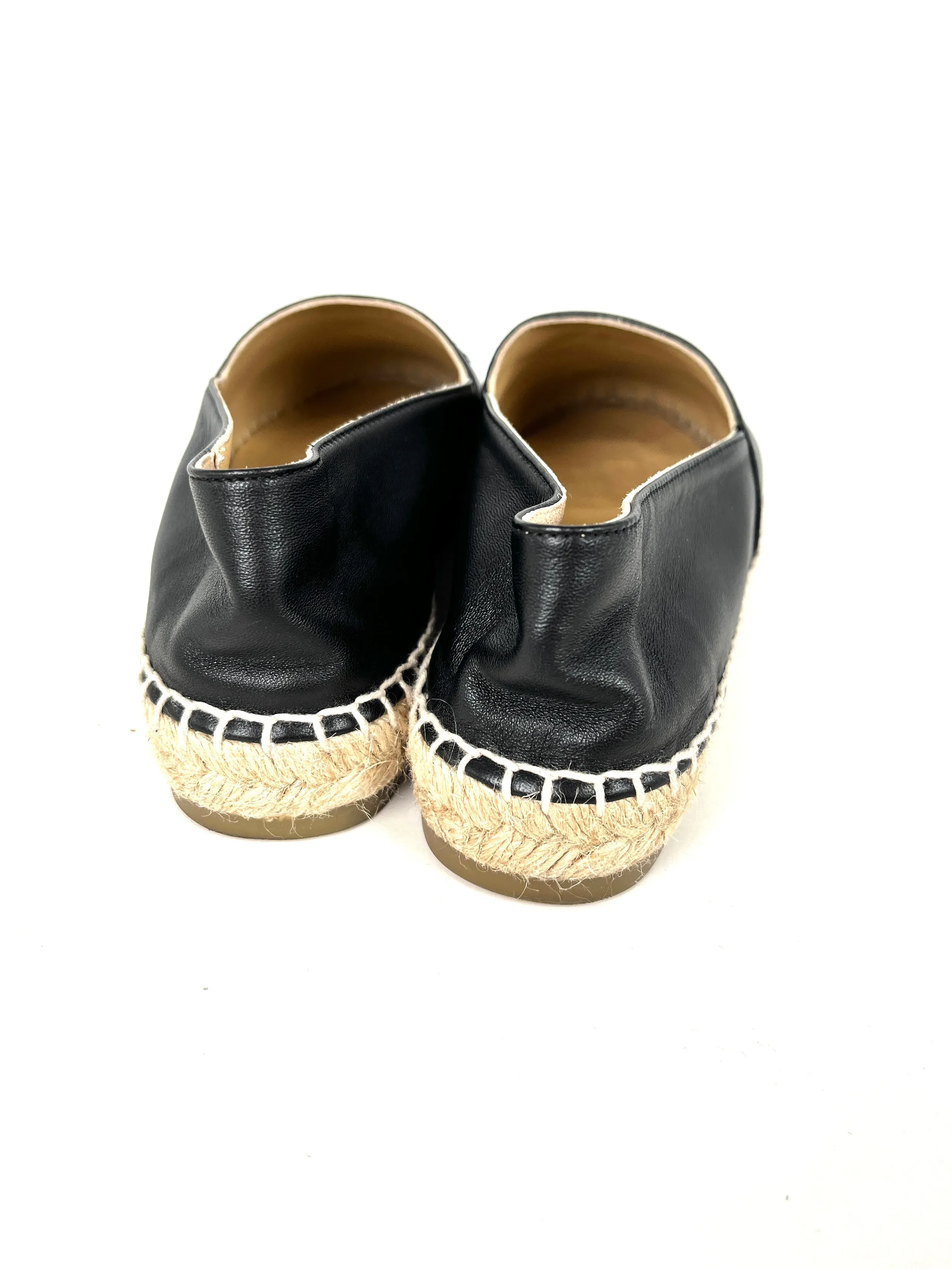 CHANEL Black Leather CC Logo Espadrilles Flats 37 7