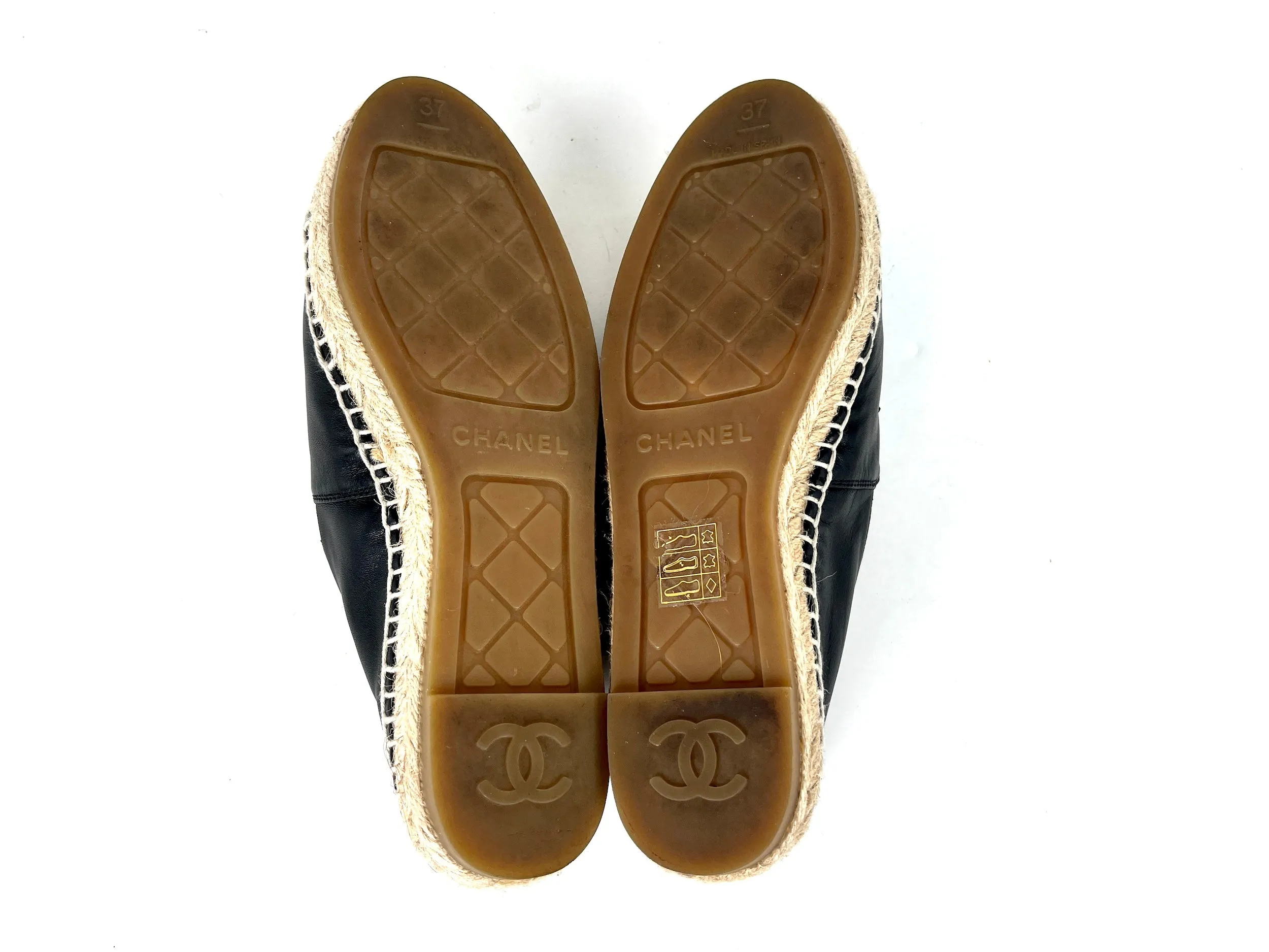 CHANEL Black Leather CC Logo Espadrilles Flats 37 7