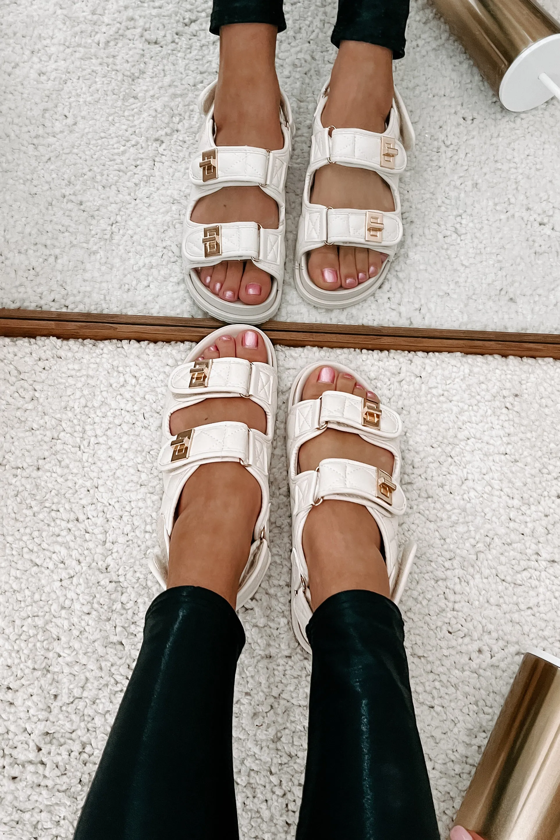 Chic Chick Quilted Velcro Strap Sandal (Ivory)