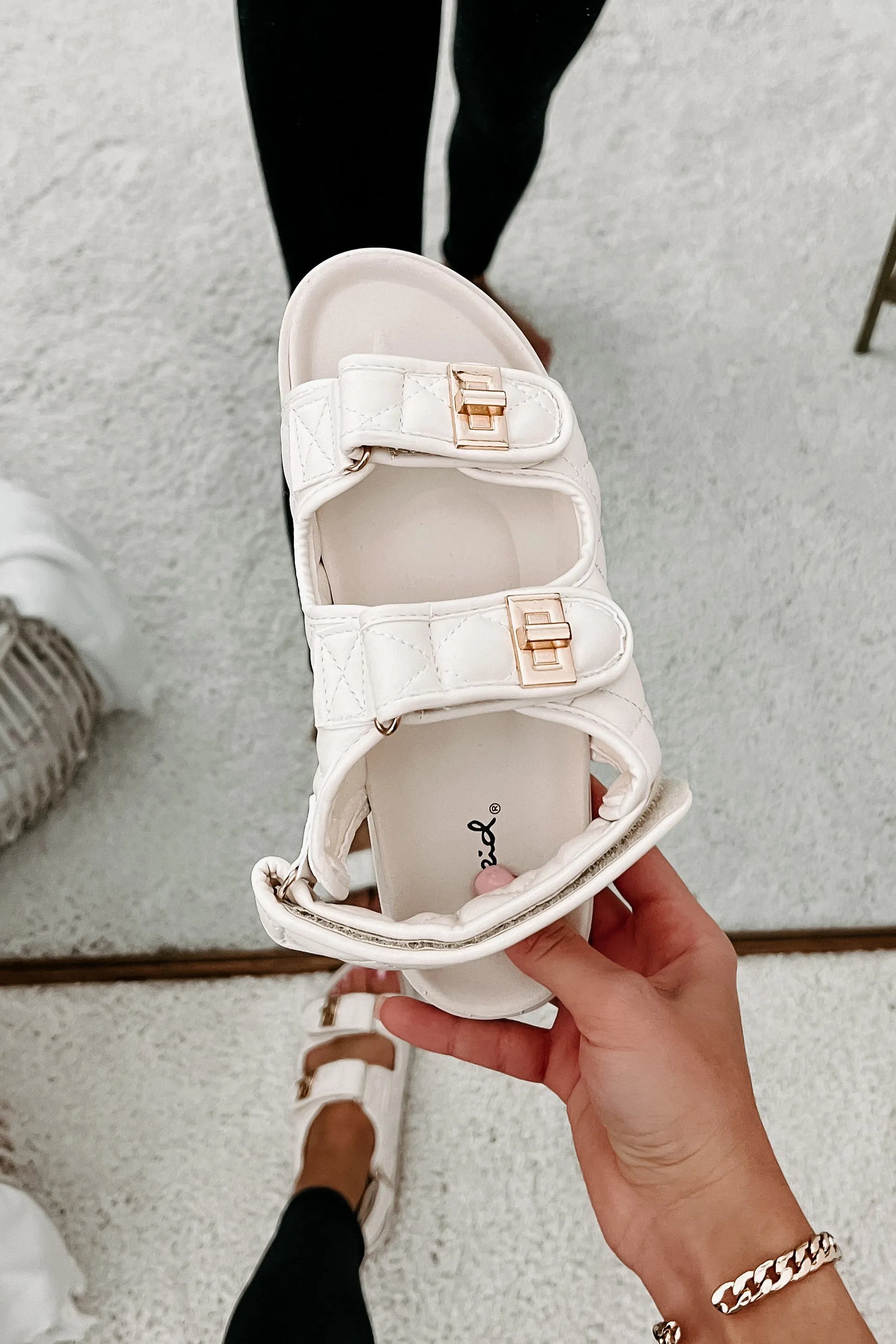 Chic Chick Quilted Velcro Strap Sandal (Ivory)