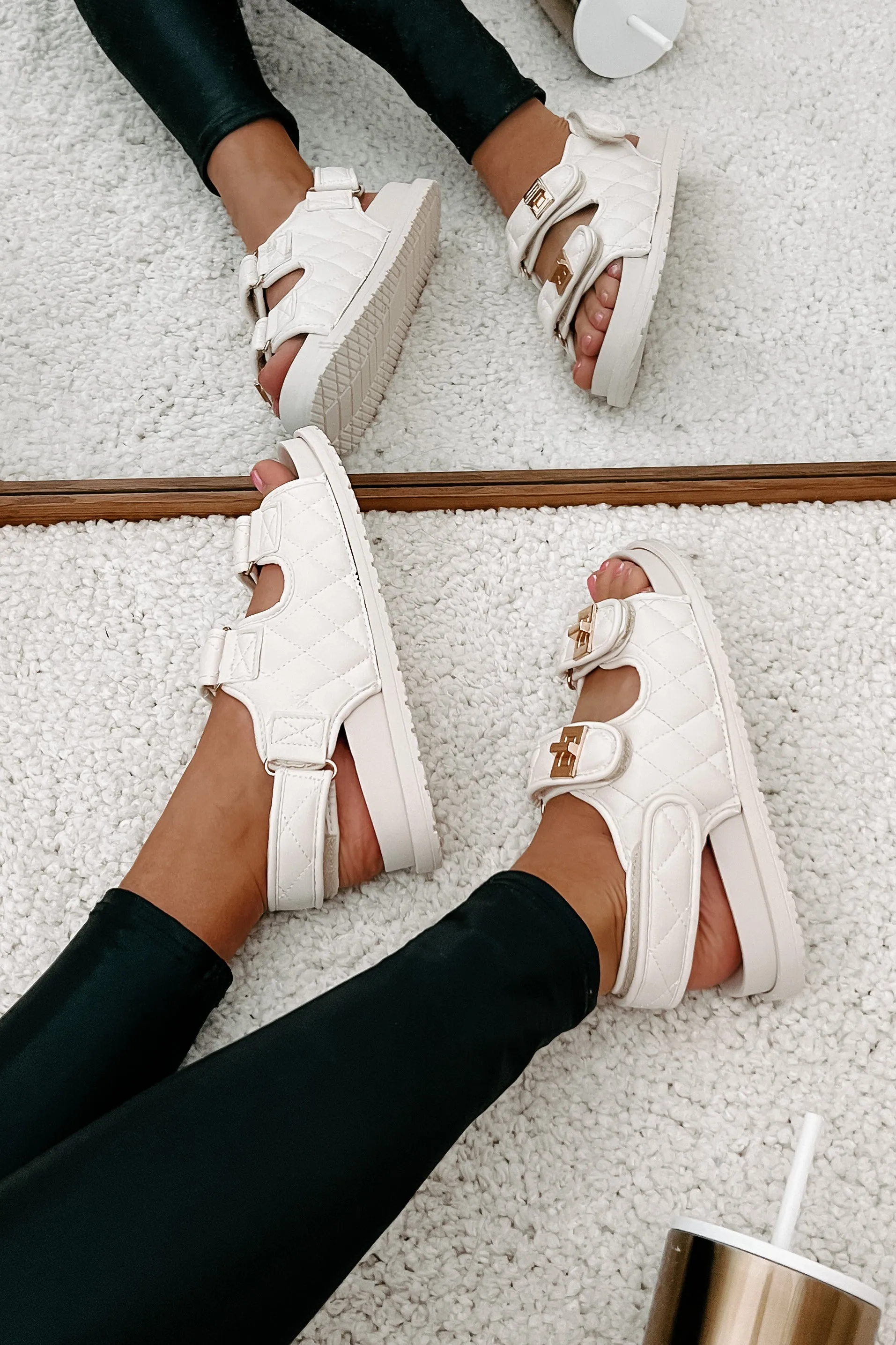 Chic Chick Quilted Velcro Strap Sandal (Ivory)