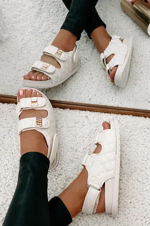 Chic Chick Quilted Velcro Strap Sandal (Ivory)