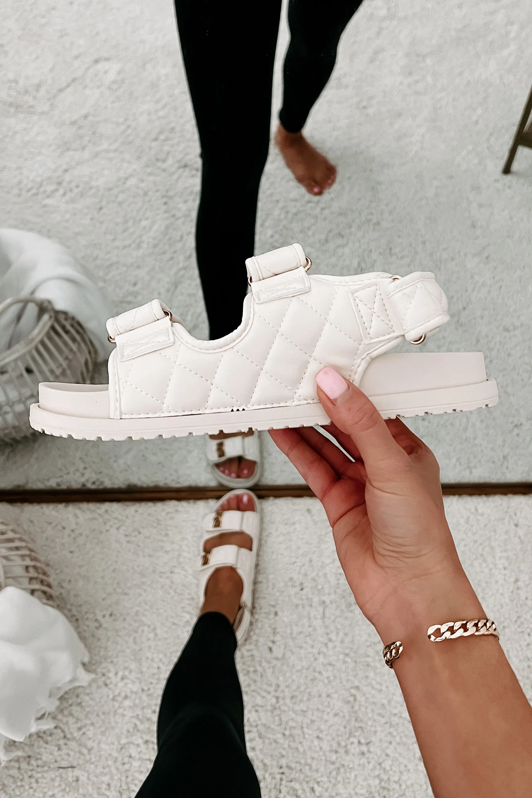 Chic Chick Quilted Velcro Strap Sandal (Ivory)