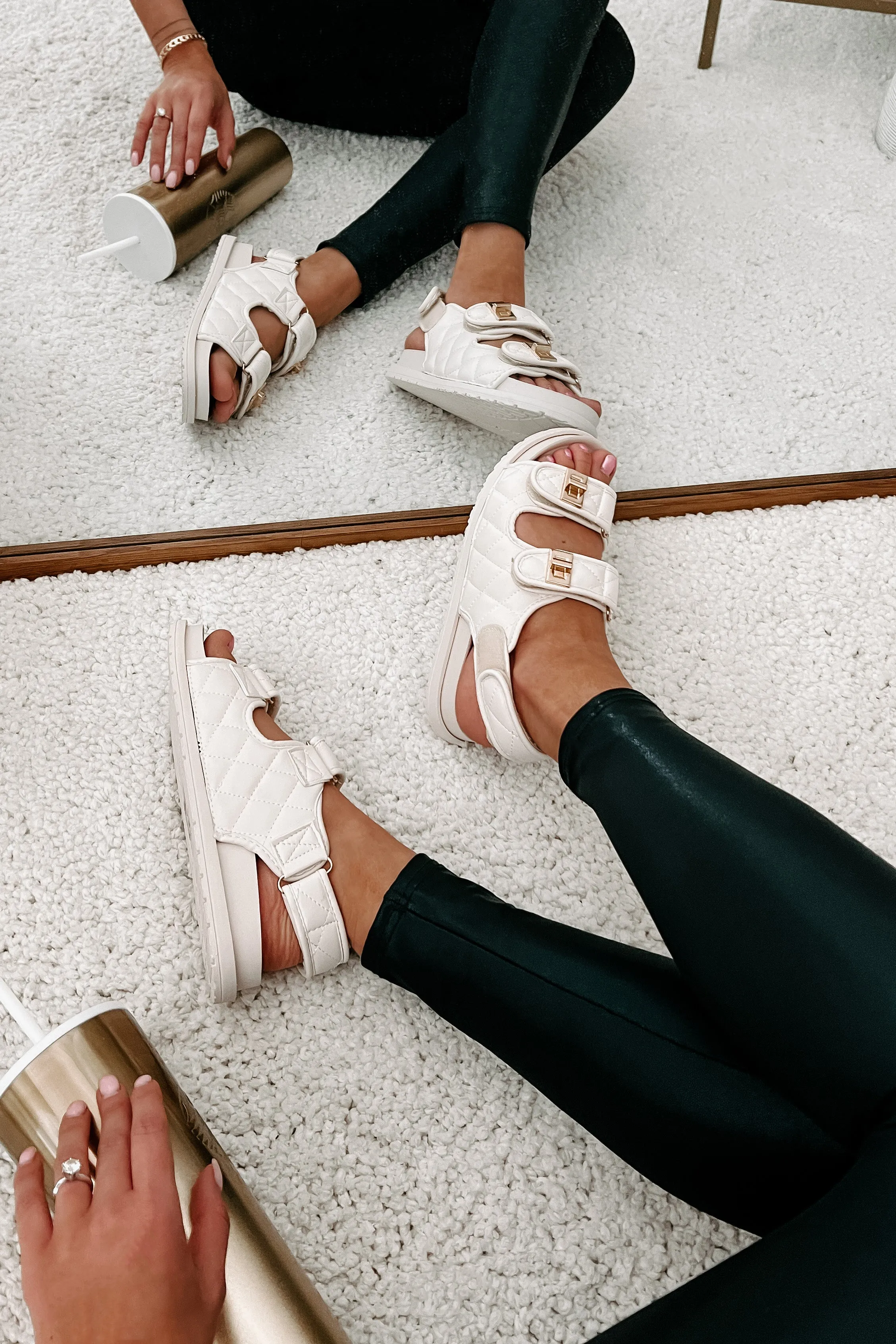 Chic Chick Quilted Velcro Strap Sandal (Ivory)