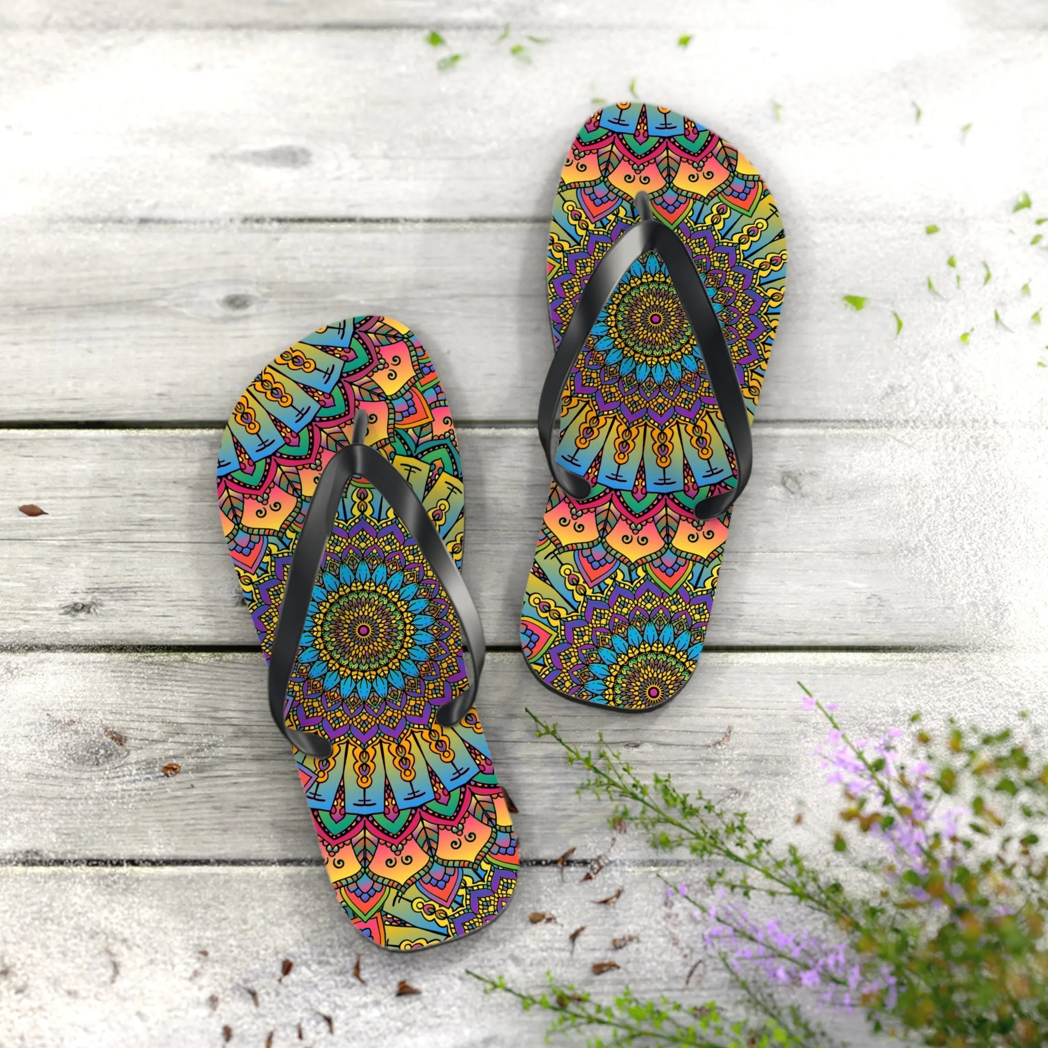 Colorful Mandala Flip Flops - Boho Style