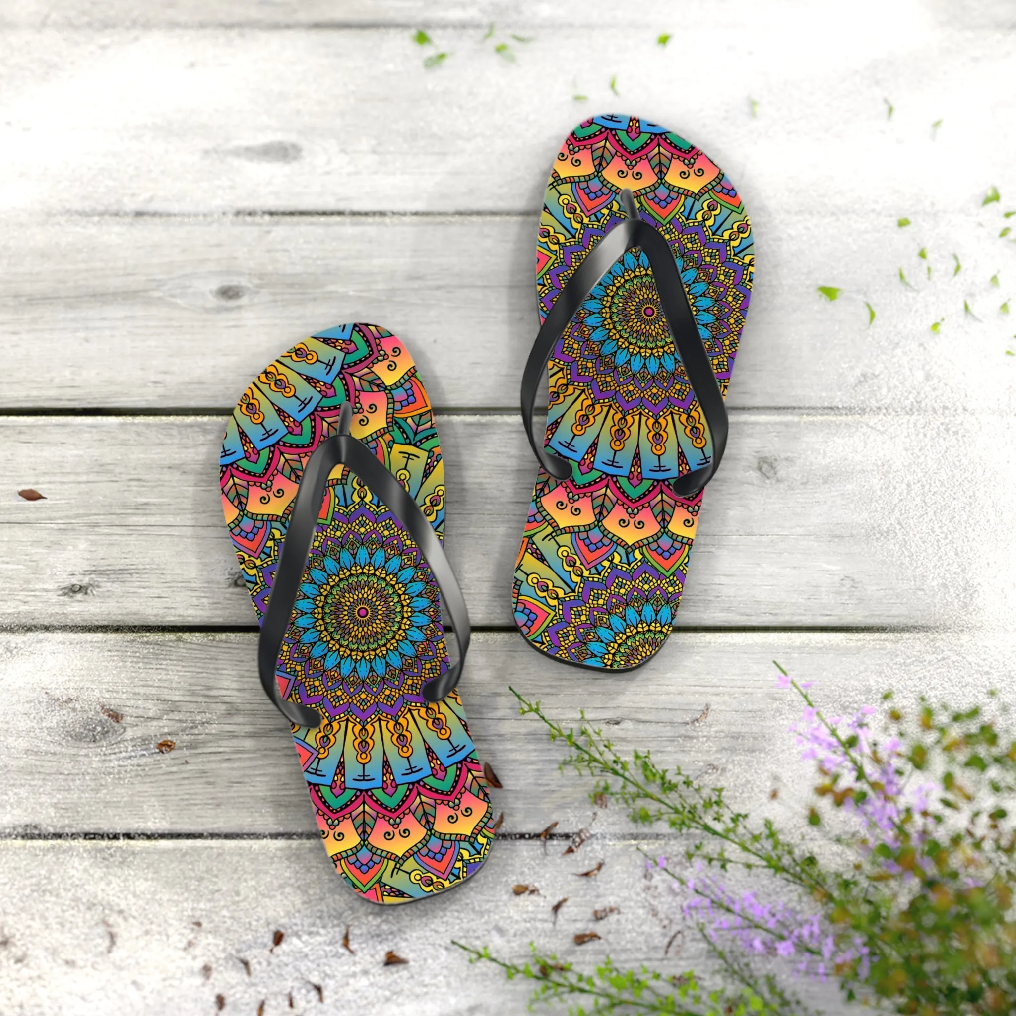 Colorful Mandala Flip Flops - Boho Style