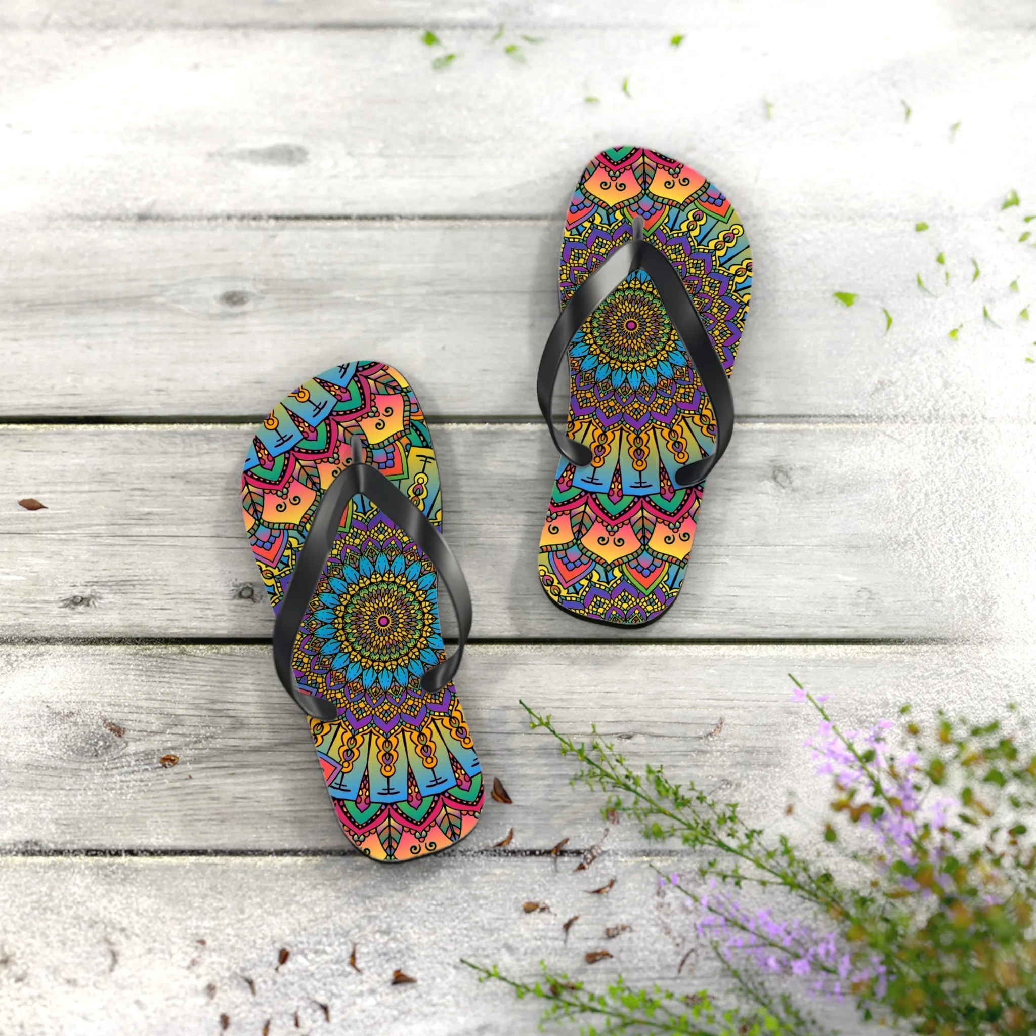 Colorful Mandala Flip Flops - Boho Style
