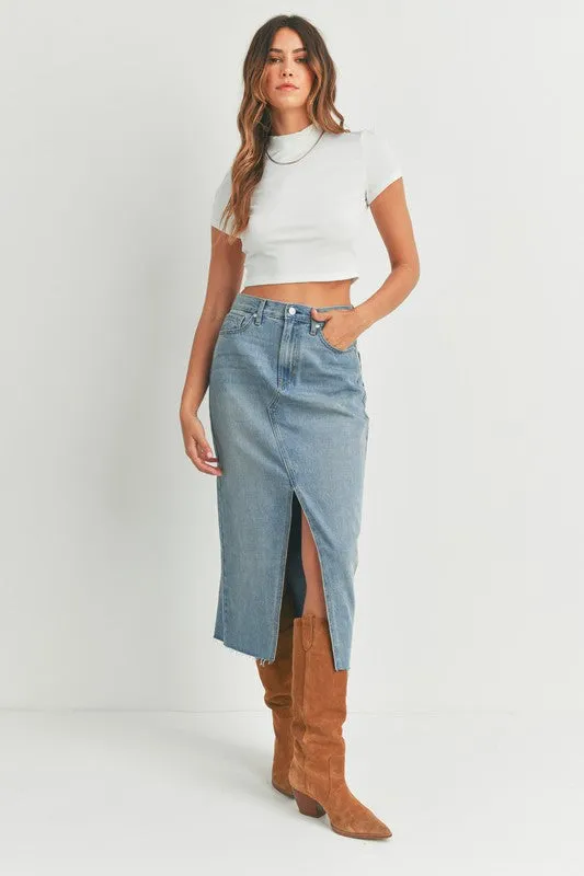 Criss Cross Denim Midi Skirt