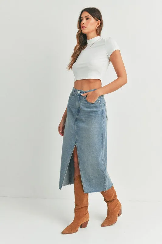 Criss Cross Denim Midi Skirt