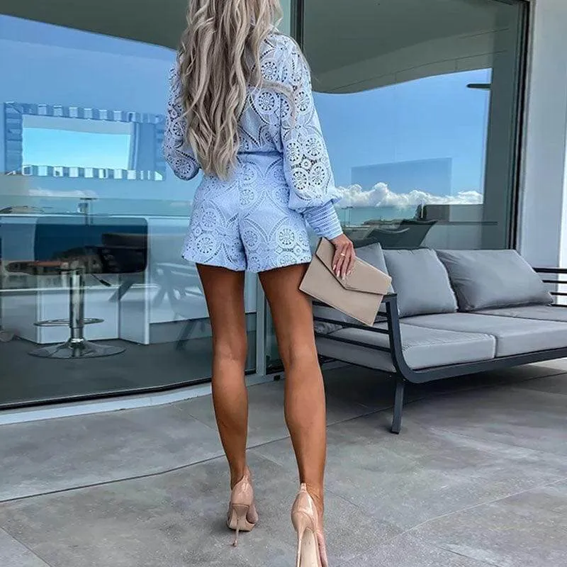 Elegant Women's Eyelet Lace Two-Piece Outfit