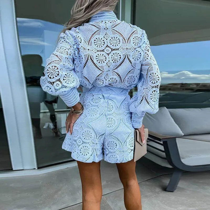 Elegant Women's Eyelet Lace Two-Piece Outfit