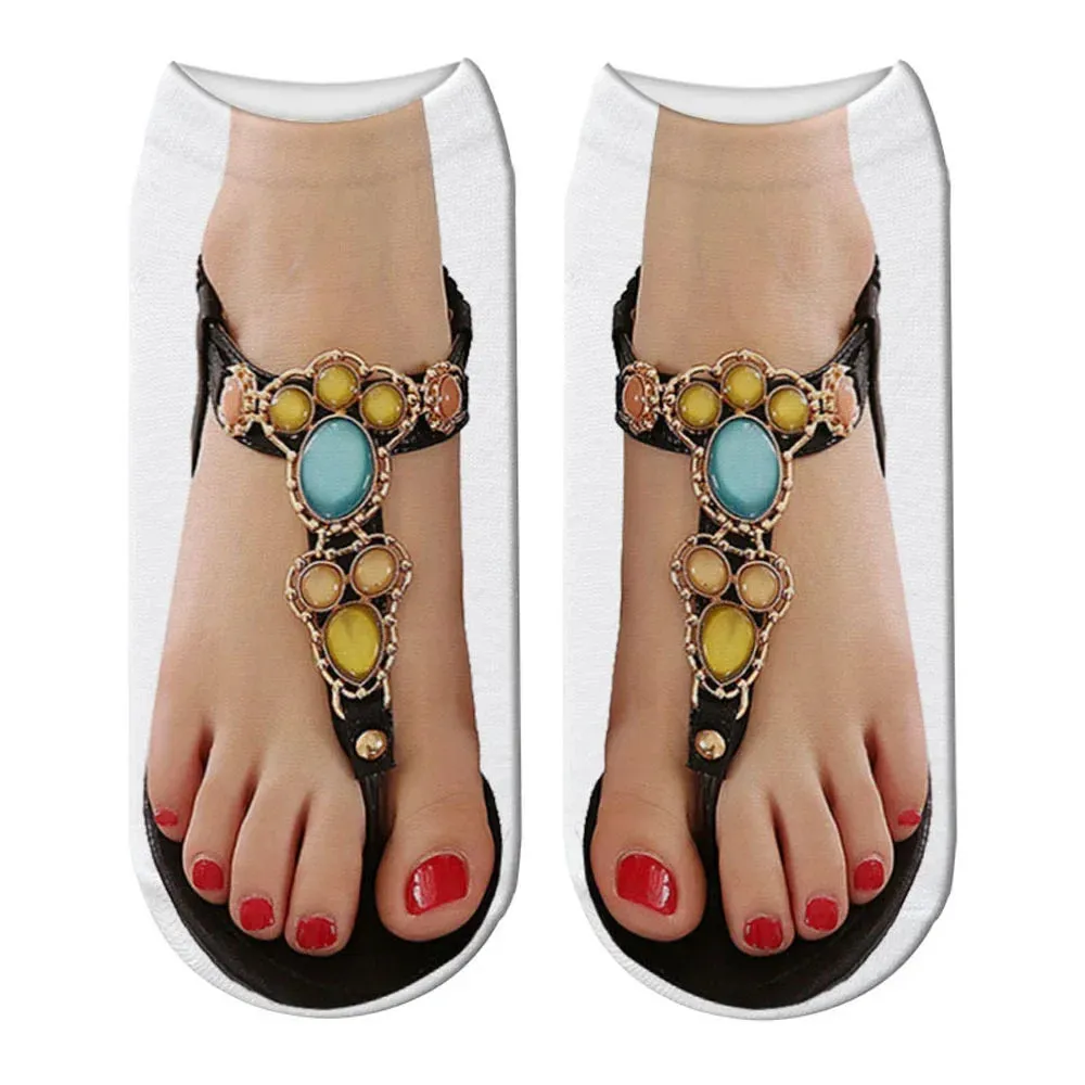 Flip Flops New Funny 3D Printed Toe Skull Canvas Shoes Patterned Creative Ankle Socks Unisex Halloween Christmas Gift Dropship