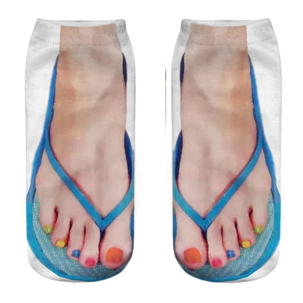 Flip Flops New Funny 3D Printed Toe Skull Canvas Shoes Patterned Creative Ankle Socks Unisex Halloween Christmas Gift Dropship