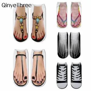 Flip Flops New Funny 3D Printed Toe Skull Canvas Shoes Patterned Creative Ankle Socks Unisex Halloween Christmas Gift Dropship
