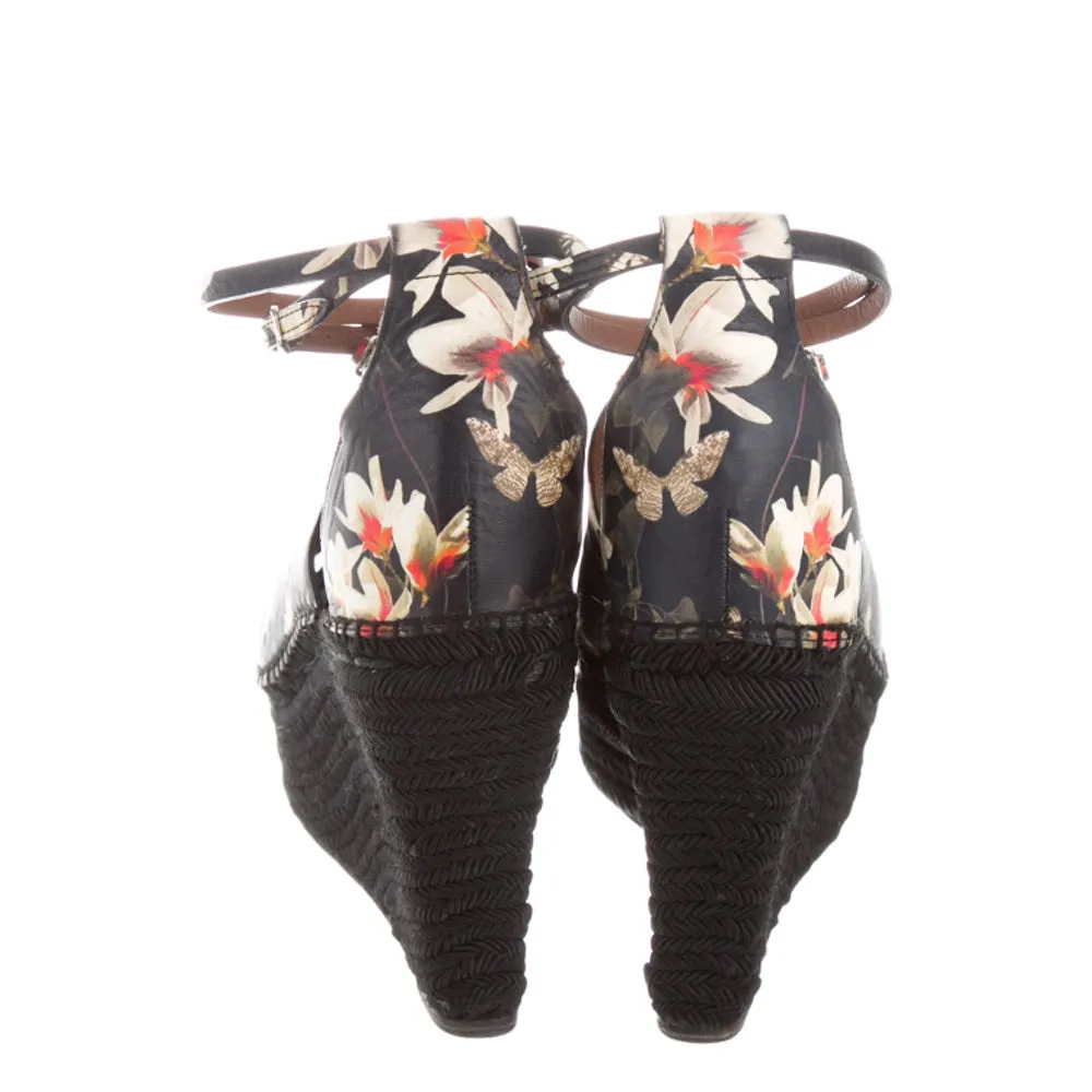 Givenchy Black Leather Floral Print Wedge Sandals 40