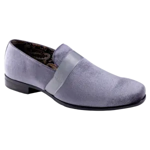Grey Velvet Men's Shoe Slip-on with a Satin Ribbon Tuxedo Loafers
