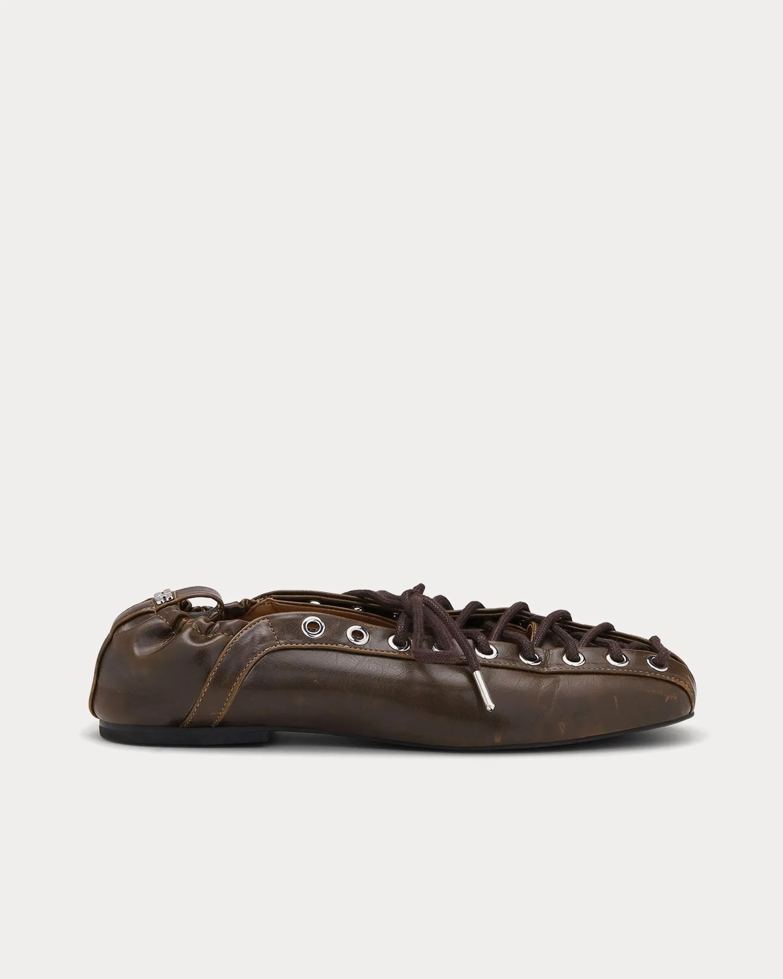 Lace Up Ballerina Dark Olive Slip Ons
