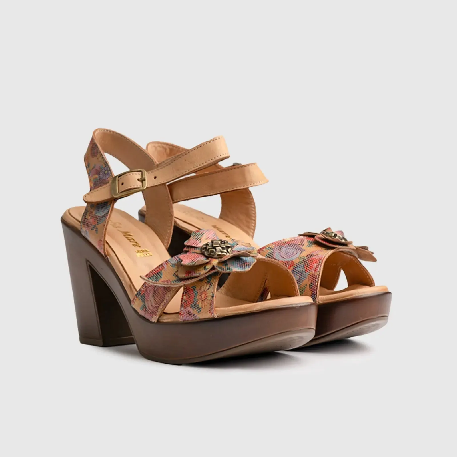 Leather Comfort Block Heel Multi 11627