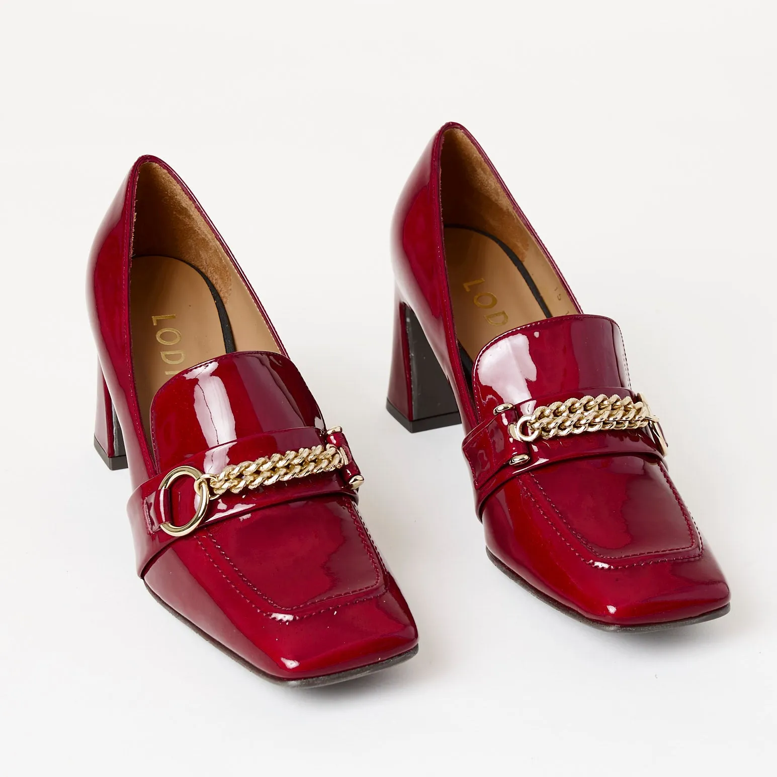 Lodi Burgundy Patent Leather Heeled Brogues